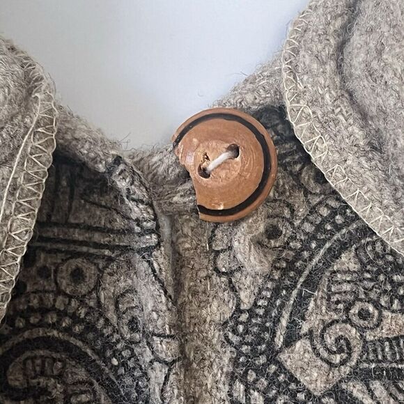 Vintage Molina Aztec Print Wool Poncho Walking Cape One Size Brown Fringe Brown - Picture 10 of 11